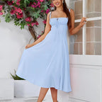 New Summer Fashion Women'S Dresses Solid Square Neck Cami Ruched Corset Waist Midi A-Line Skirts Elegant Summer Party Dress Y2K